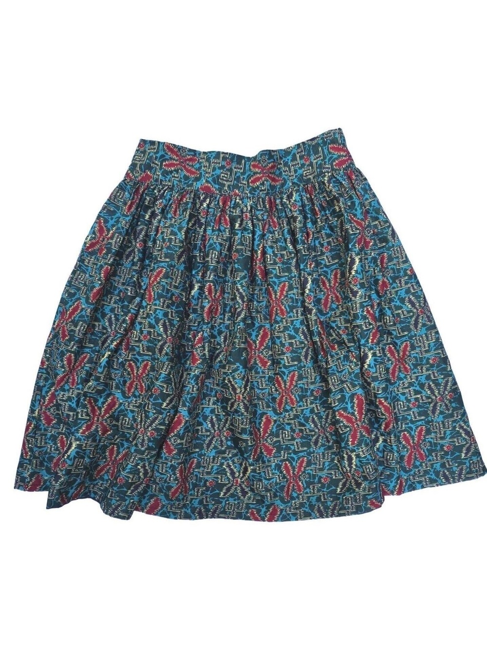 Ikunde Collection Handmade Rwanda Cotton Skirt Teal Raspberry Print Small